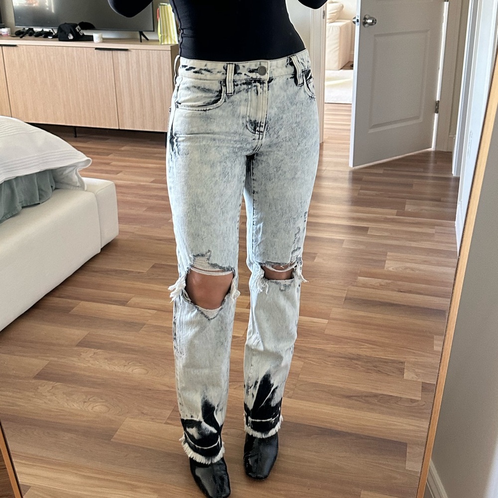 Alice and Olivia Distressed Acid Wash Jeans